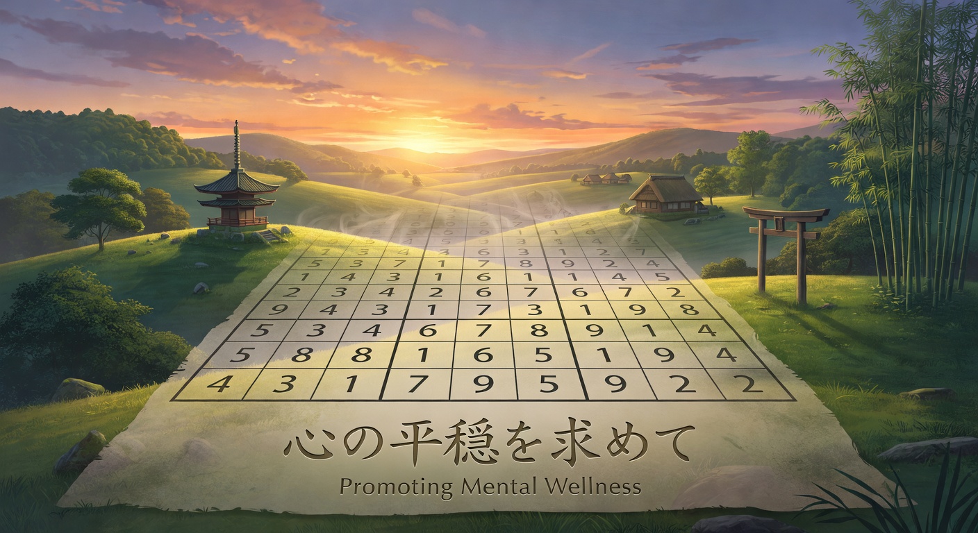 夕暮れの丘と数独